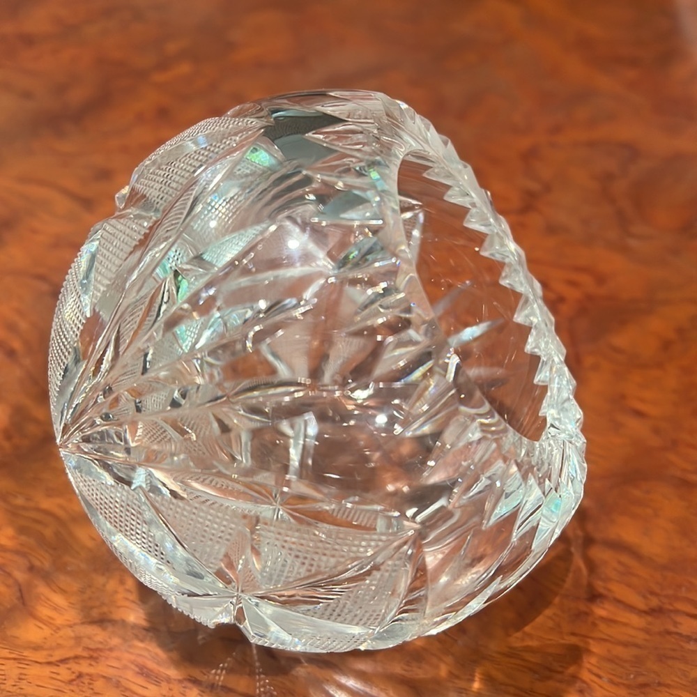 Mid Century Cut Crystal Sphereical Orbit Ashtray Trinket Jar